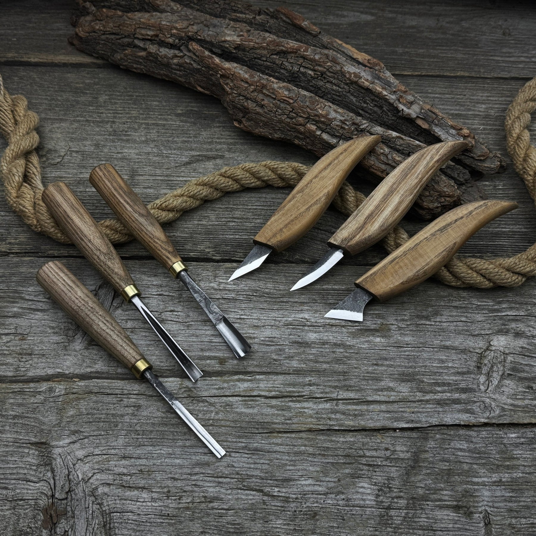 6-Piece Carving Knife, Chisel & Gouge Set detail view by Sharky Forged Steel Tools