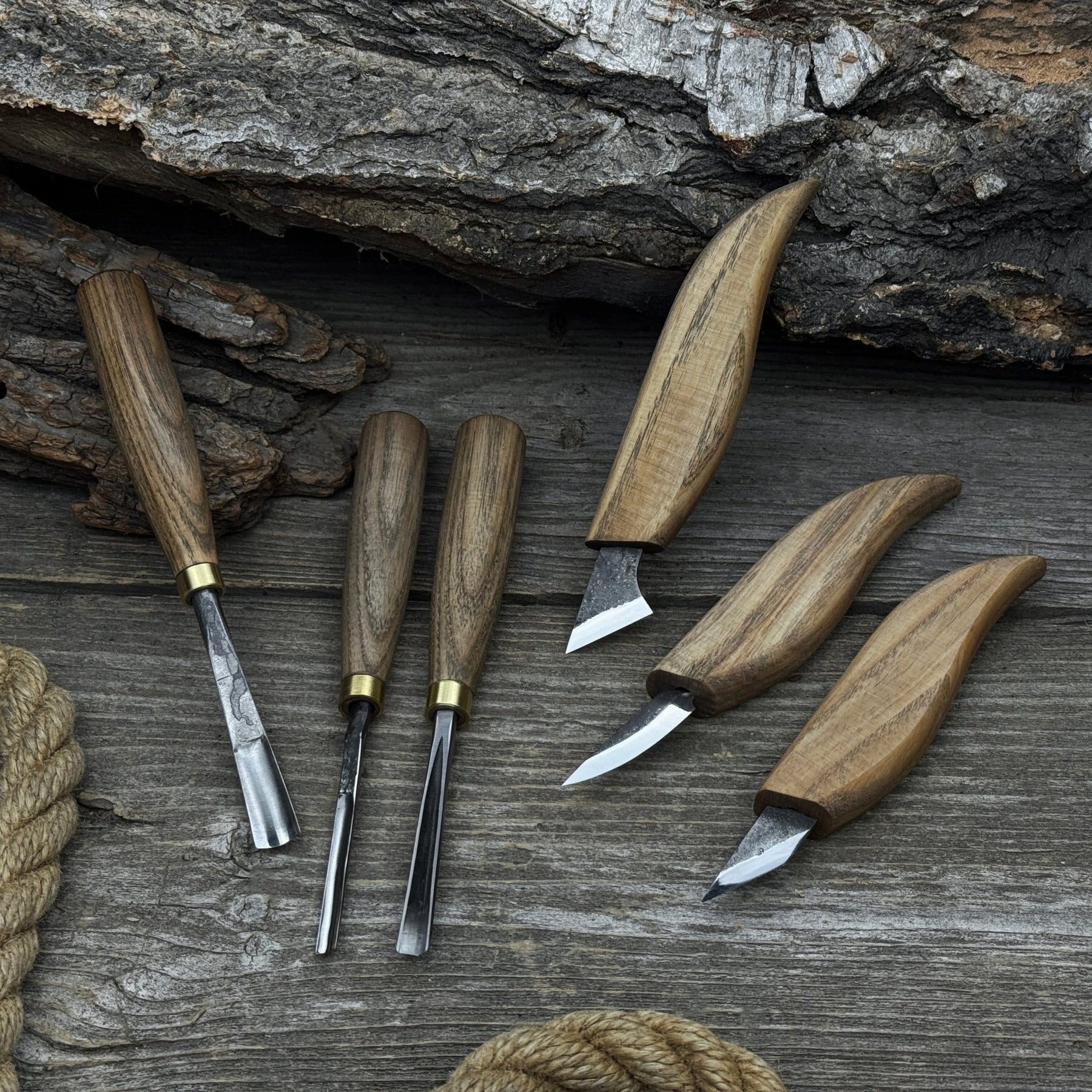 6-Piece Carving Knife, Chisel & Gouge Set detail view by Sharky Forged Steel Tools