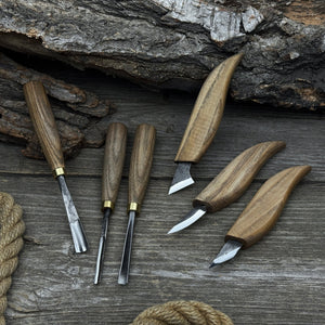 6-Piece Carving Knife, Chisel & Gouge Set detail view by Sharky Forged Steel Tools