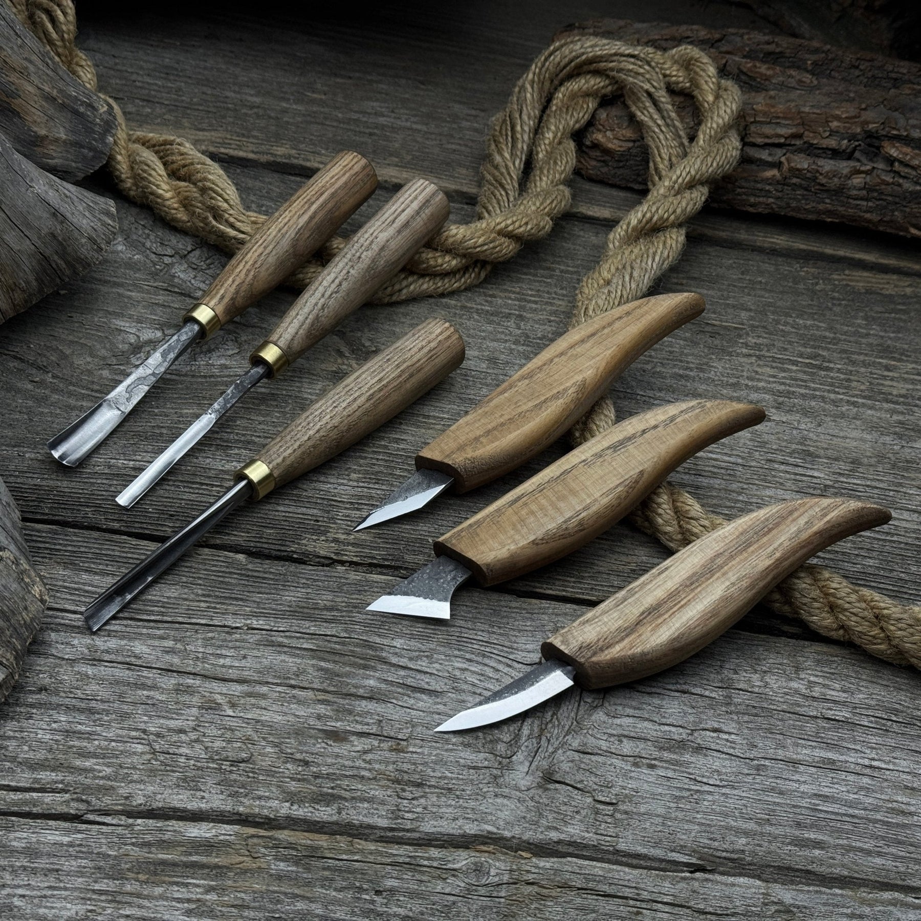 6-Piece Carving Knife, Chisel & Gouge Set by Sharky Forged Steel Tools