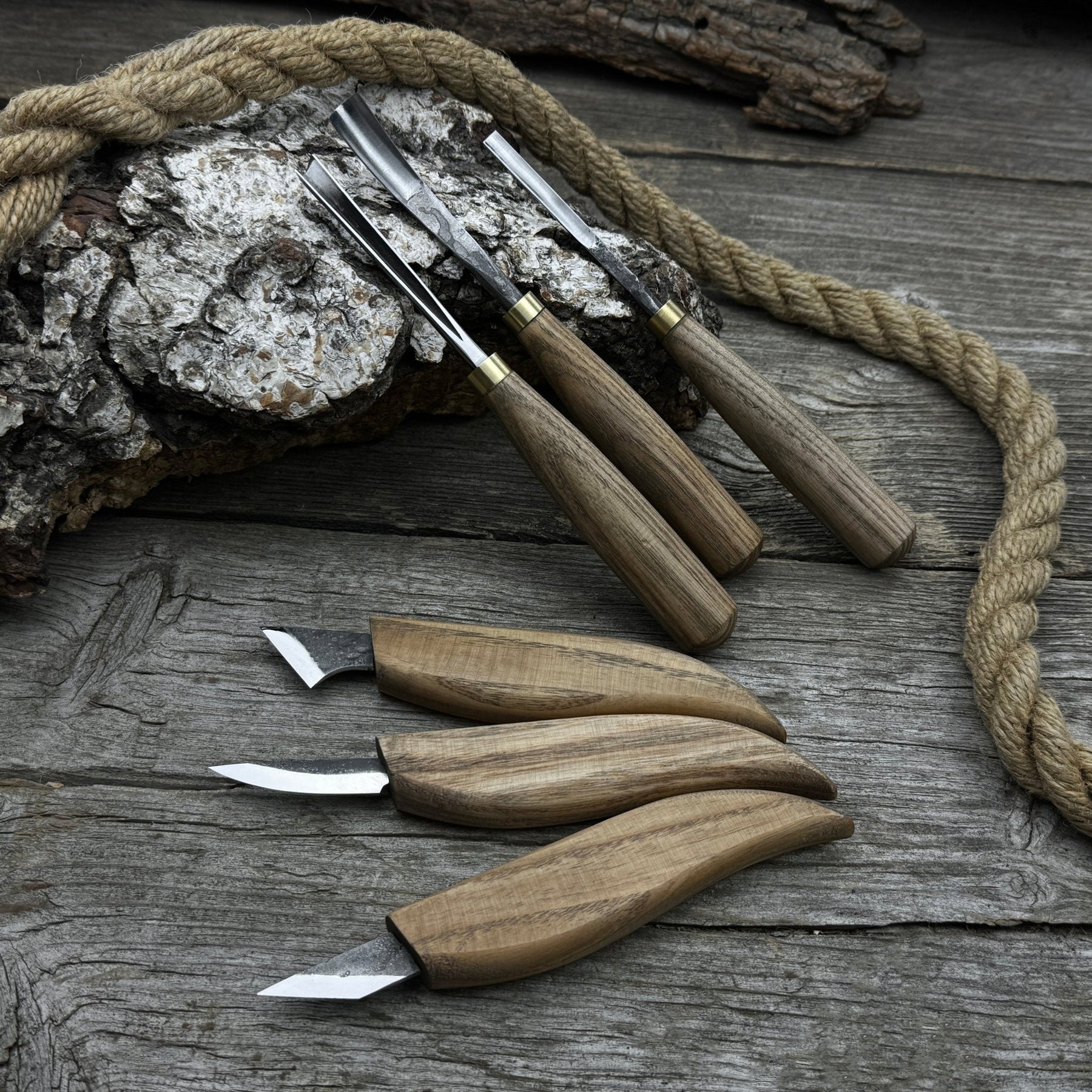 6-Piece Carving Knife, Chisel & Gouge Set detail view by Sharky Forged Steel Tools