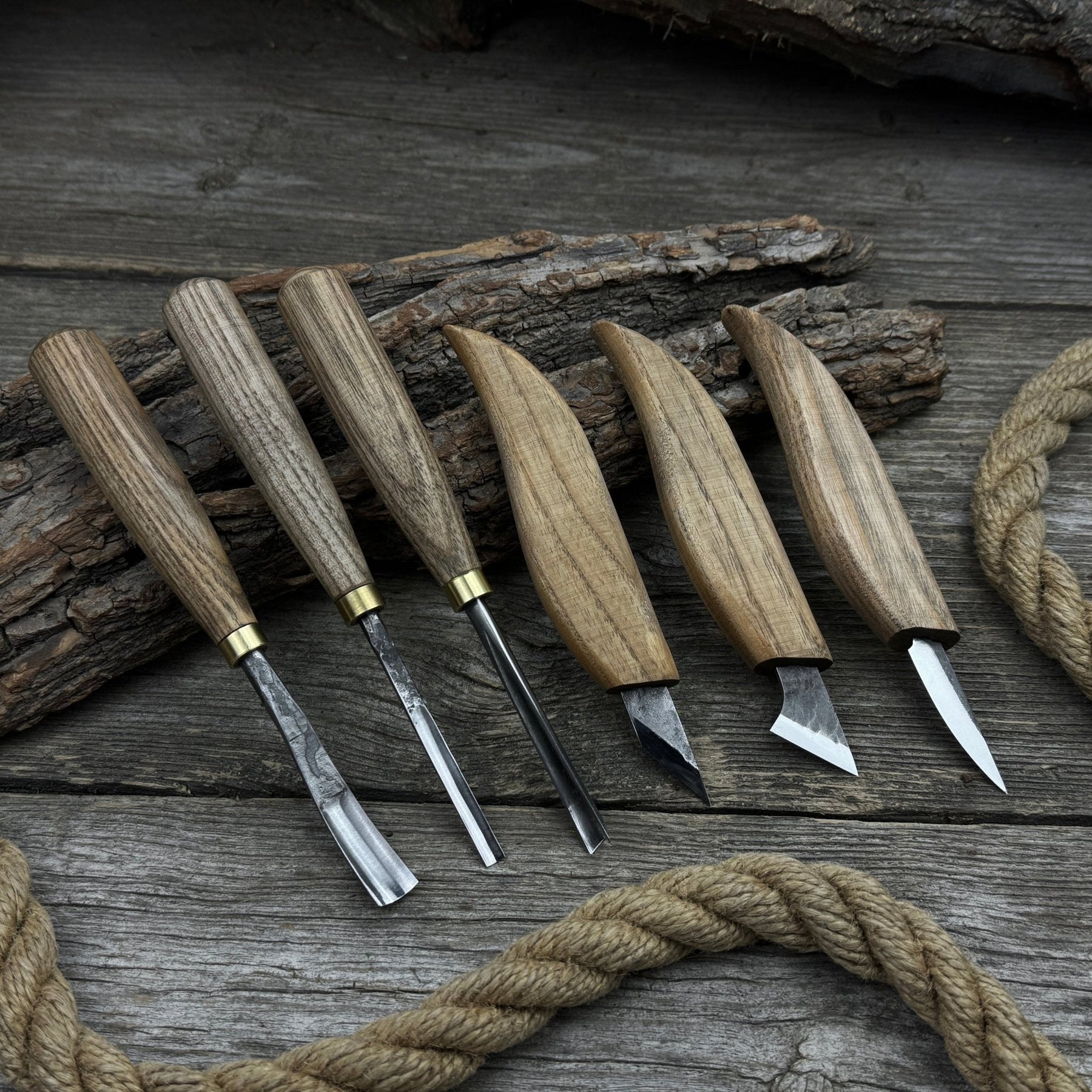 6-Piece Carving Knife, Chisel & Gouge Set detail view by Sharky Forged Steel Tools
