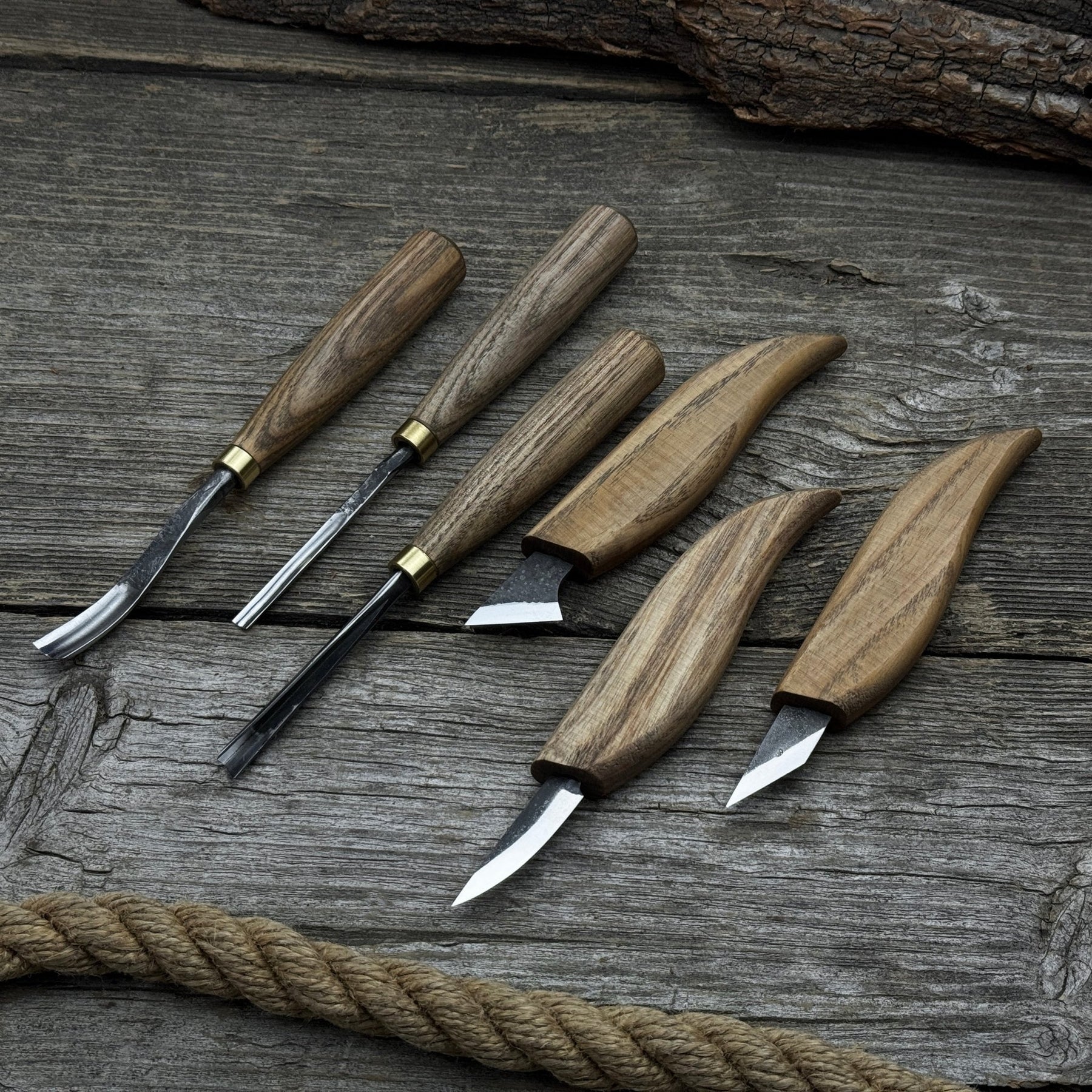 6-Piece Carving Knife, Chisel & Gouge Set detail view by Sharky Forged Steel Tools