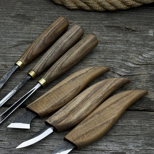 6-Piece Carving Knife, Chisel & Gouge Set detail view by Sharky Forged Steel Tools