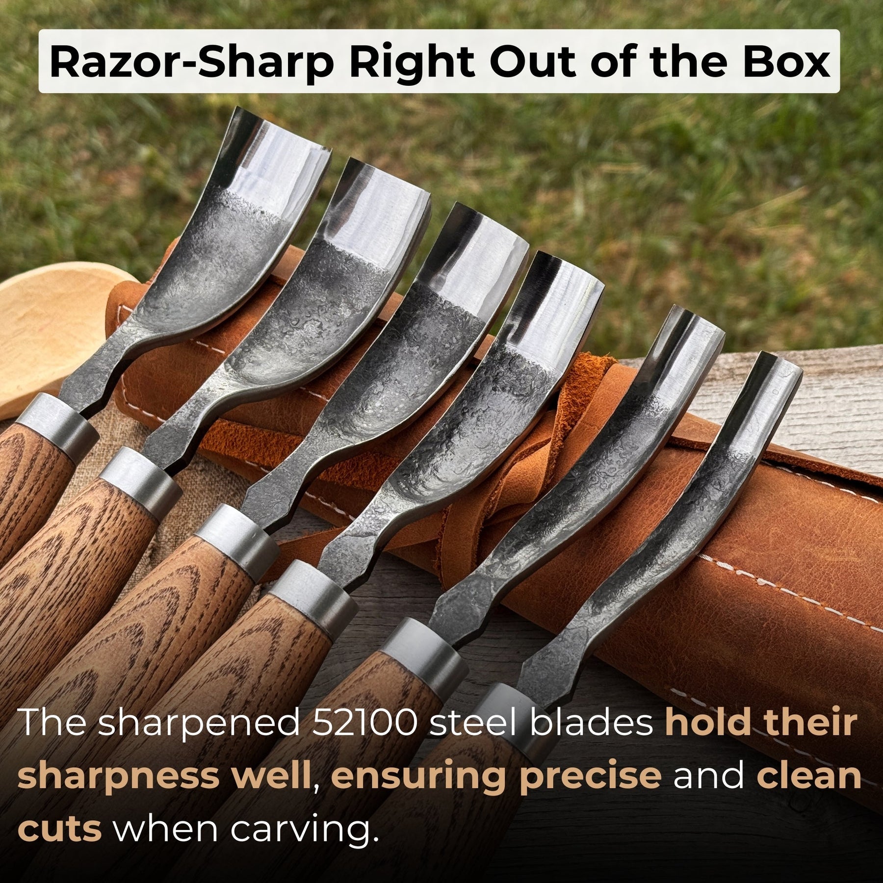 6-Piece Long Bent Gouge Set detail view by Sharky Forged Steel Tools