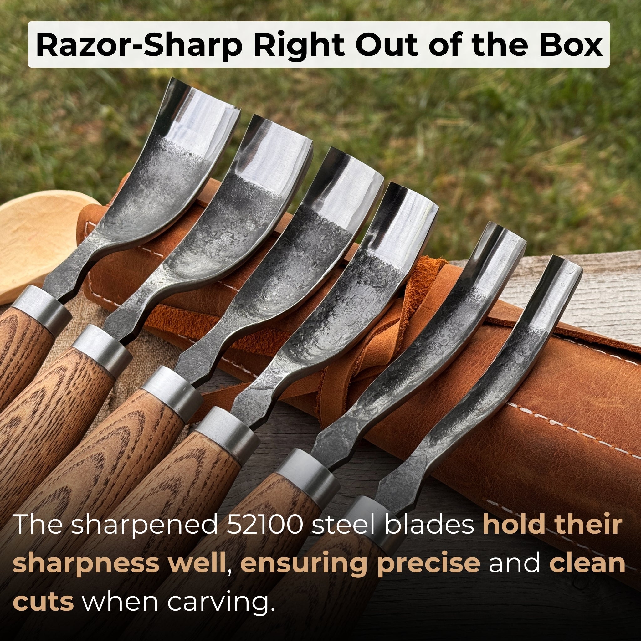 6-Piece Long Bent Gouge Set detail view by Sharky Forged Steel Tools