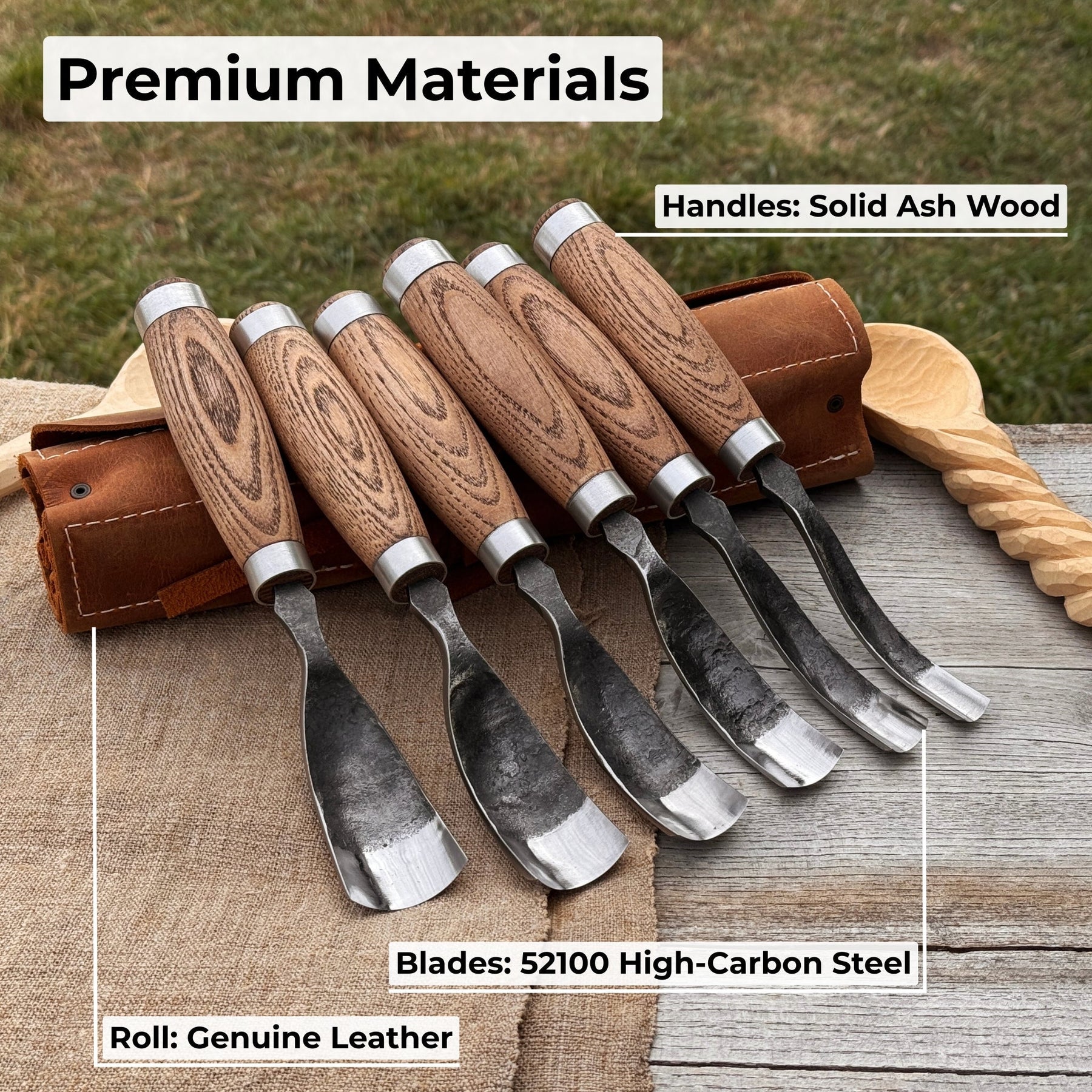 6-Piece Long Bent Gouge Set detail view by Sharky Forged Steel Tools
