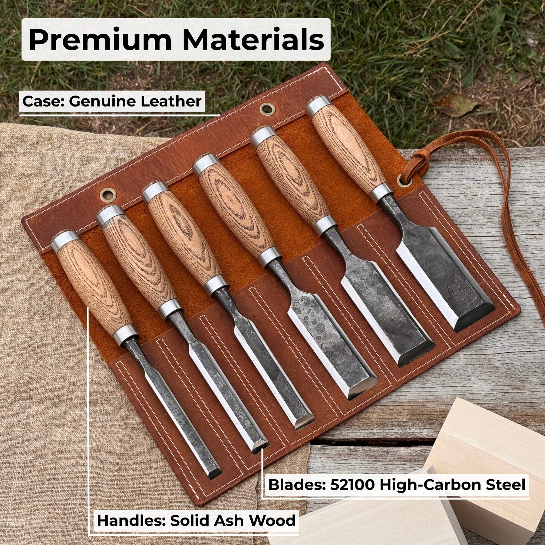 6-Piece Wood Carving Chisel Set detail view by Sharky Forged Steel Tools