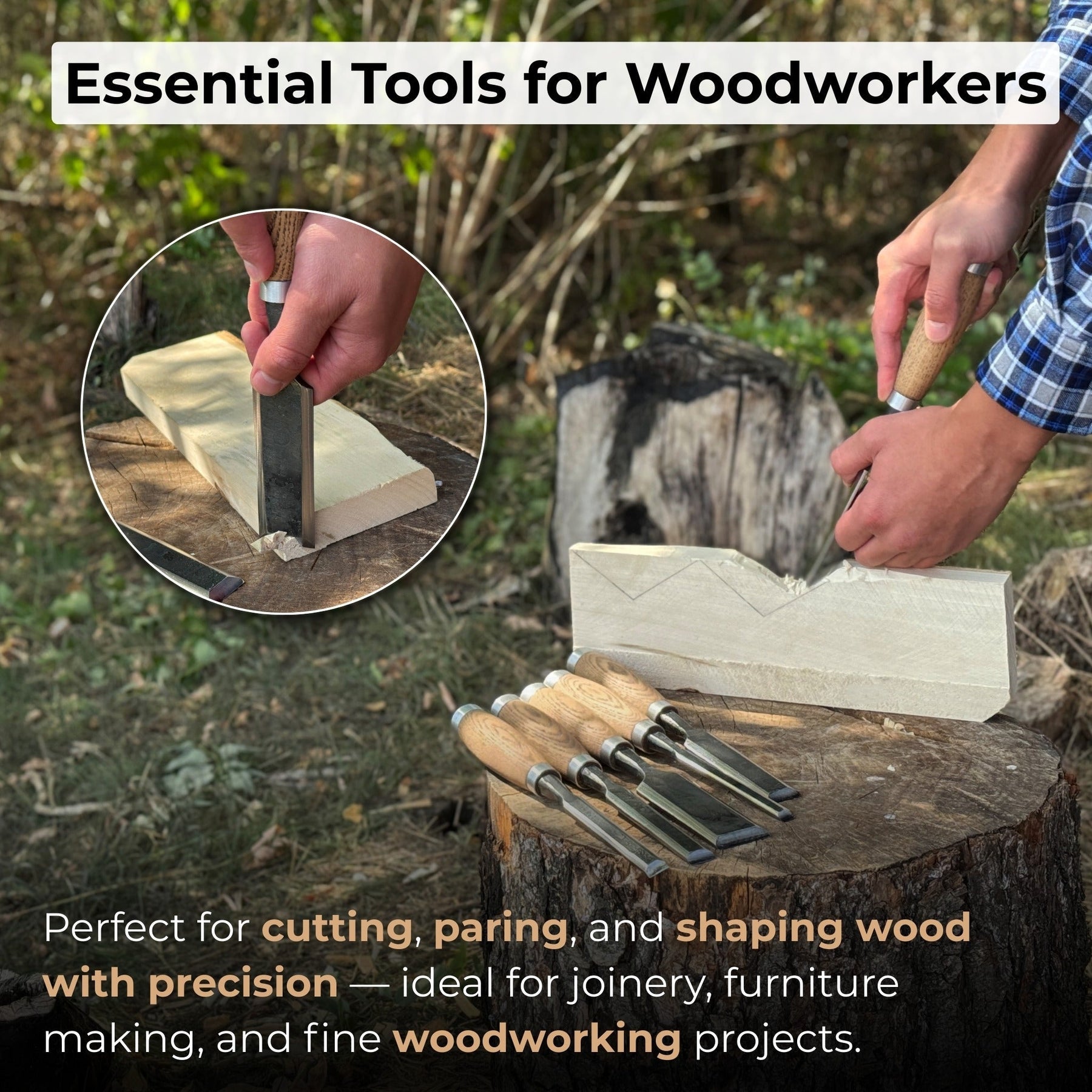 6-Piece Wood Carving Chisel Set detail view by Sharky Forged Steel Tools