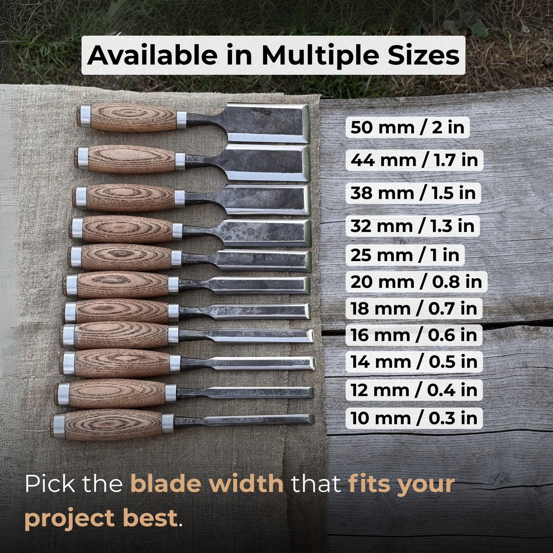 6-Piece Wood Carving Chisel Set detail view by Sharky Forged Steel Tools