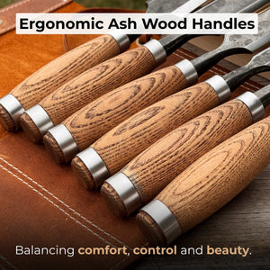 6-Piece Wood Carving Chisel Set detail view by Sharky Forged Steel Tools