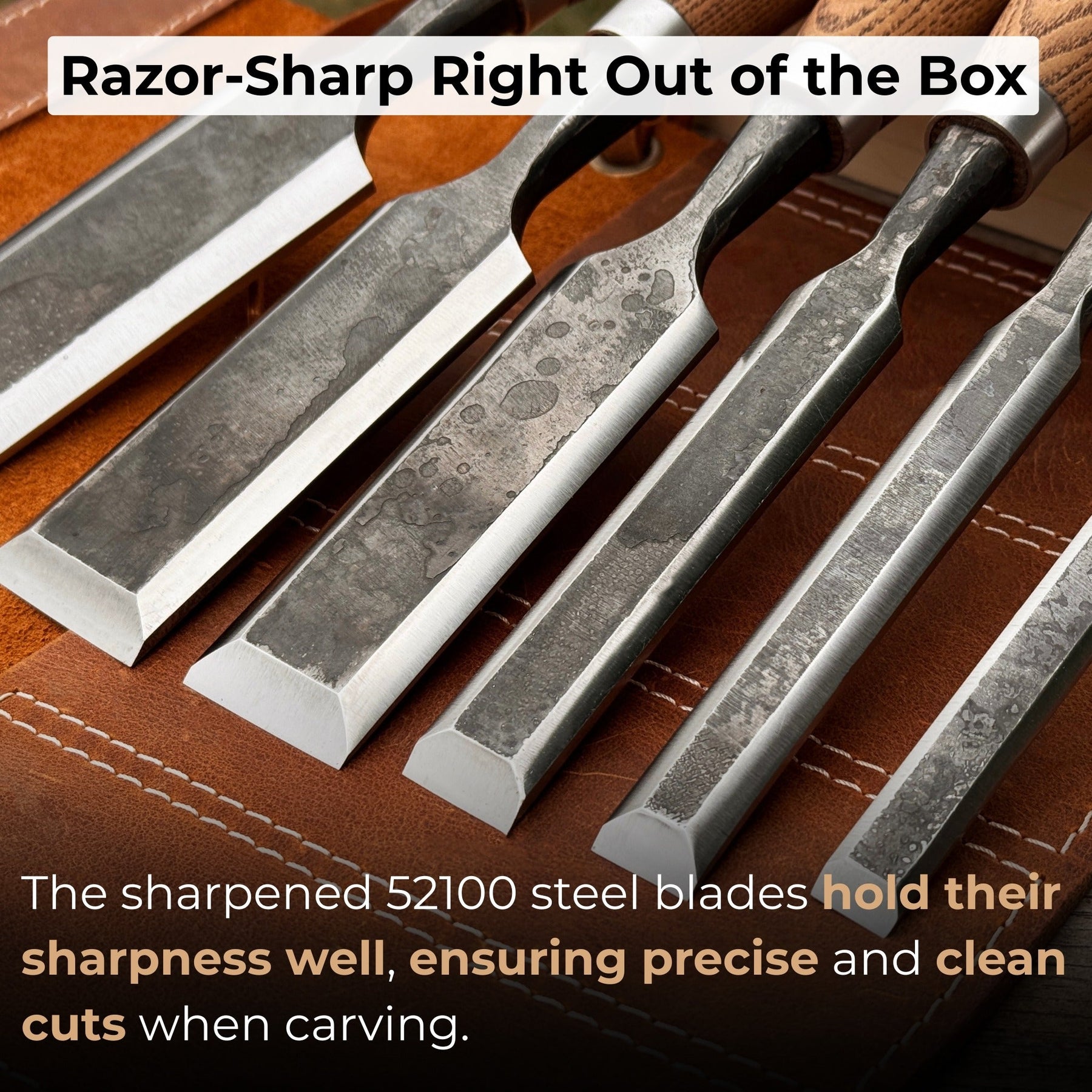 6-Piece Wood Carving Chisel Set detail view by Sharky Forged Steel Tools