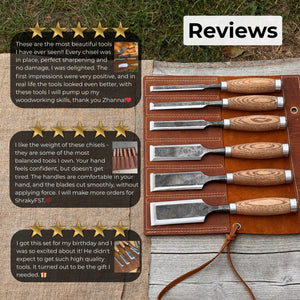 6-Piece Wood Carving Chisel Set detail view by Sharky Forged Steel Tools
