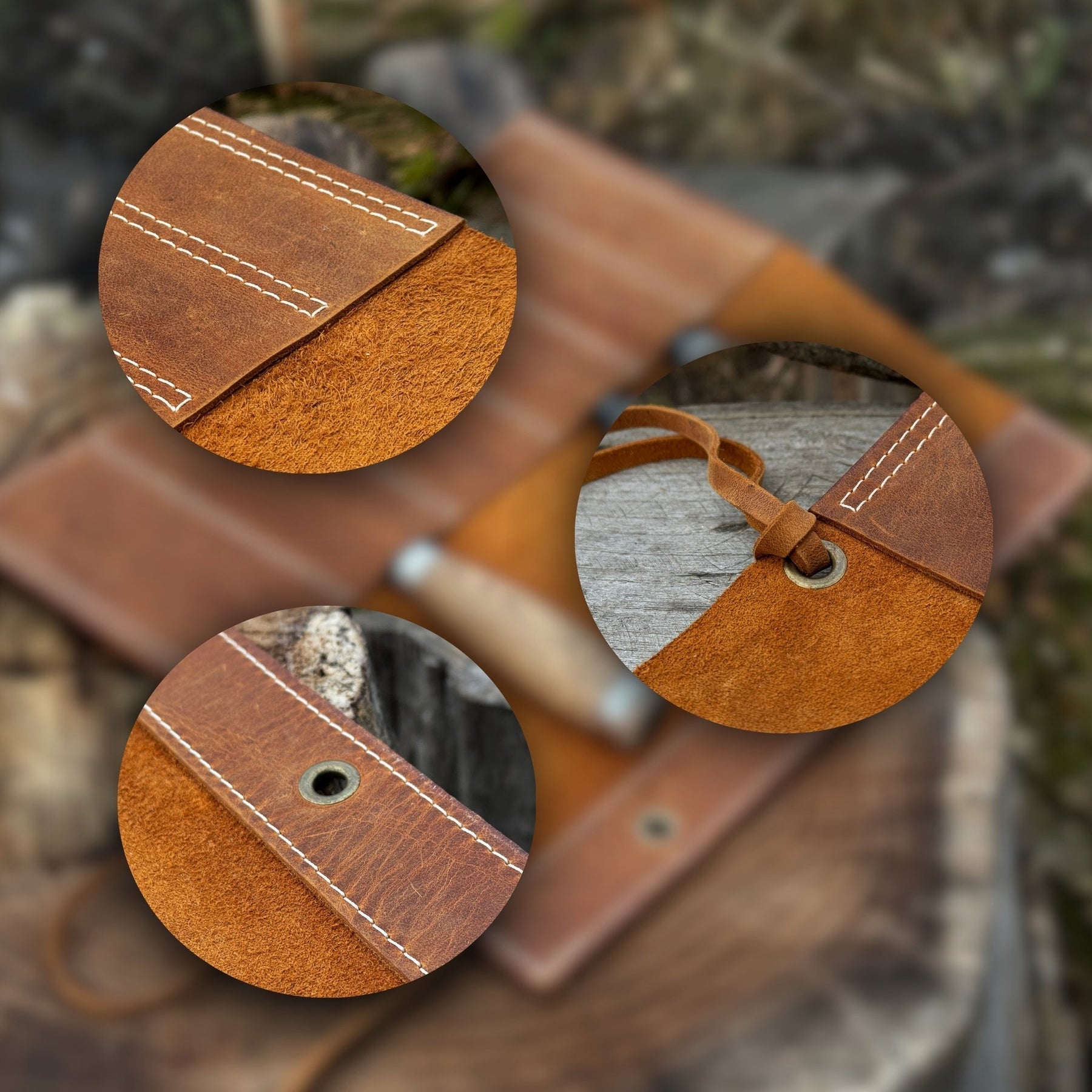 6 Pocket Leather Chisel Roll detail view by Sharky Forged Steel Tools
