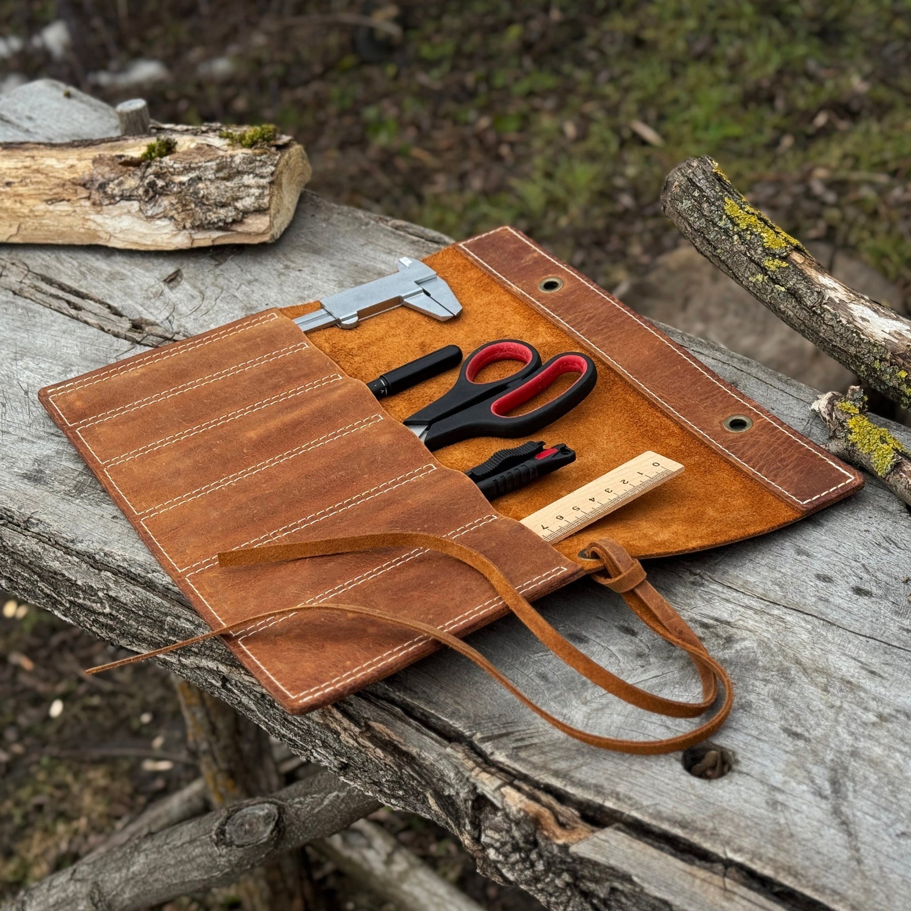 6 Pocket Leather Chisel Roll by Sharky Forged Steel Tools