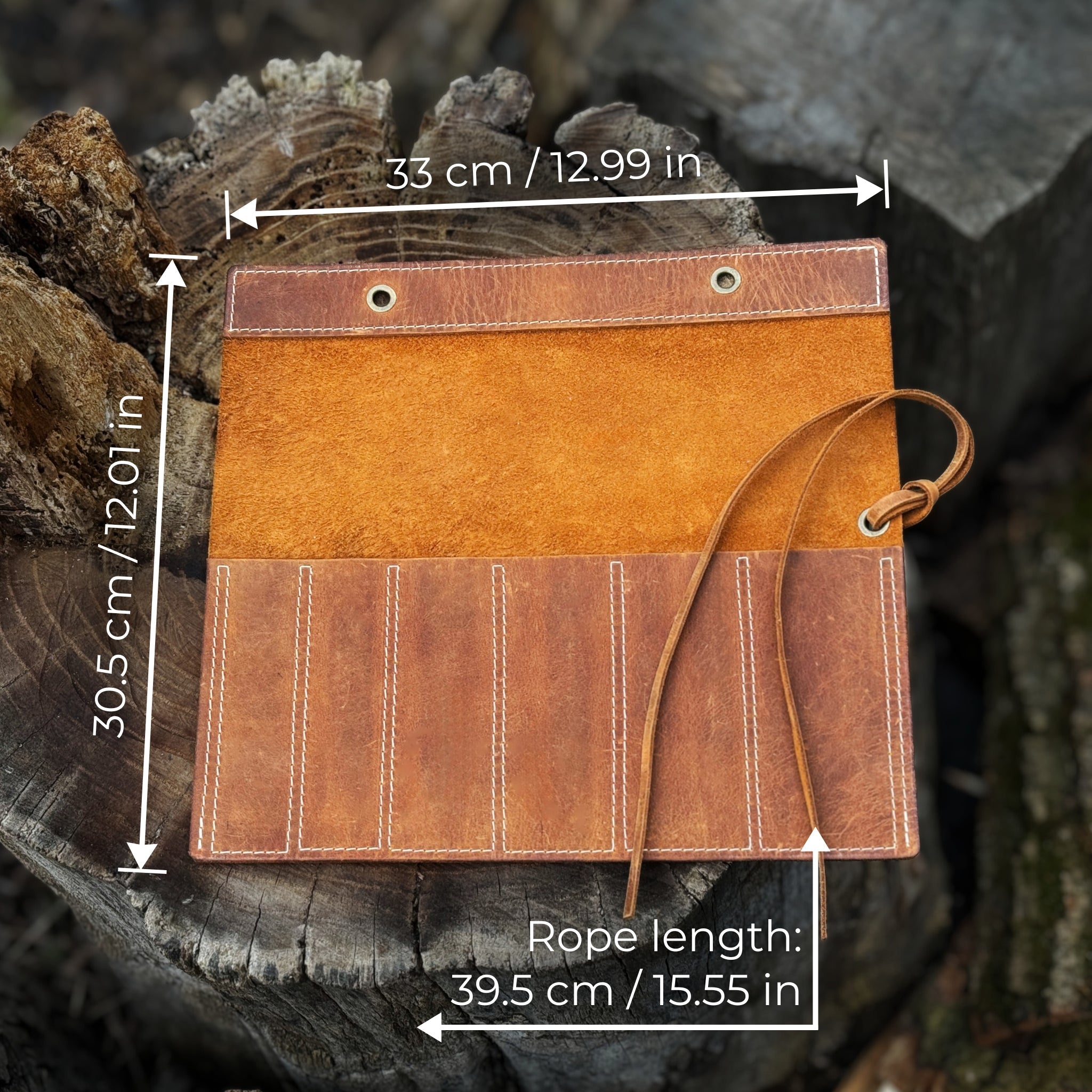 6 Pocket Leather Chisel Roll detail view by Sharky Forged Steel Tools