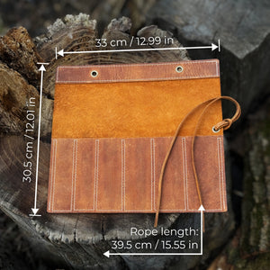 6 Pocket Leather Chisel Roll detail view by Sharky Forged Steel Tools