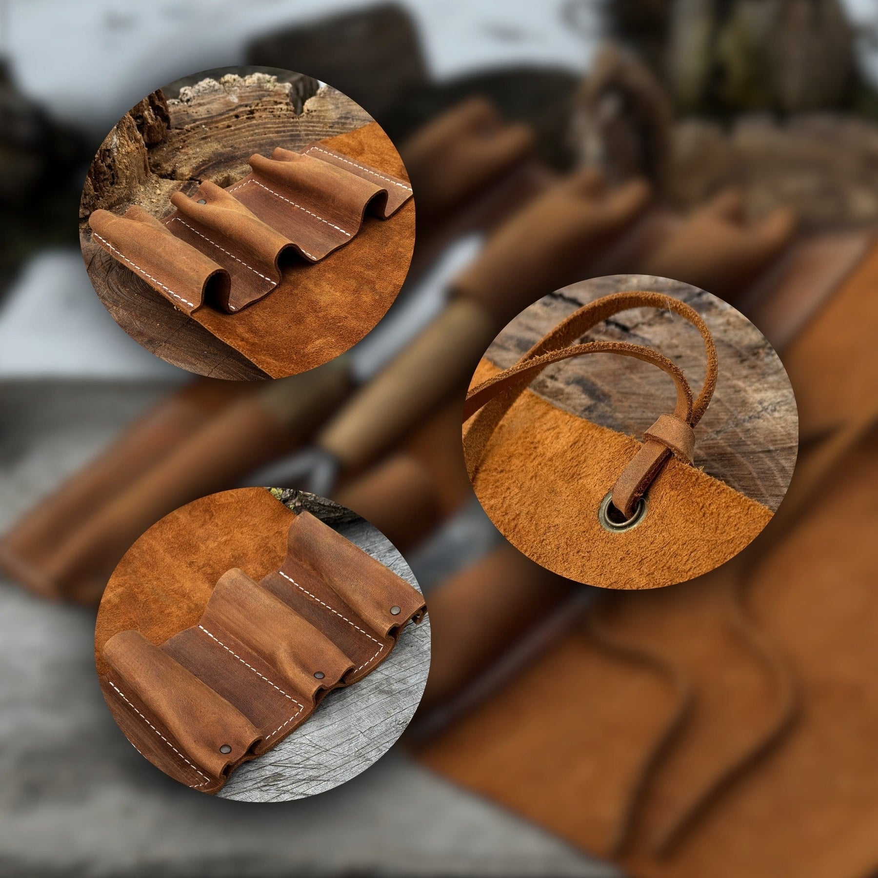 6 Pocket Leather Tool Roll detail view by Sharky Forged Steel Tools