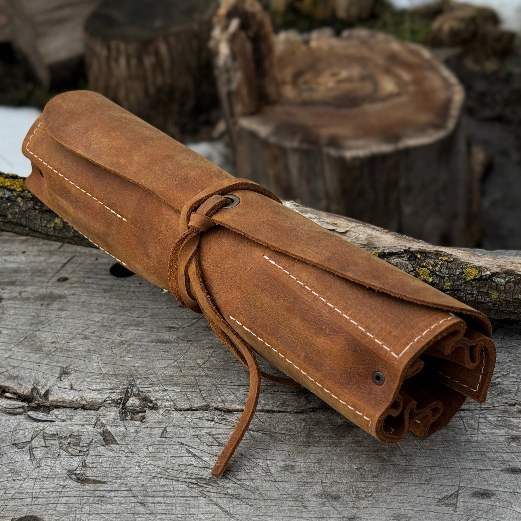 6 Pocket Leather Tool Roll detail view by Sharky Forged Steel Tools