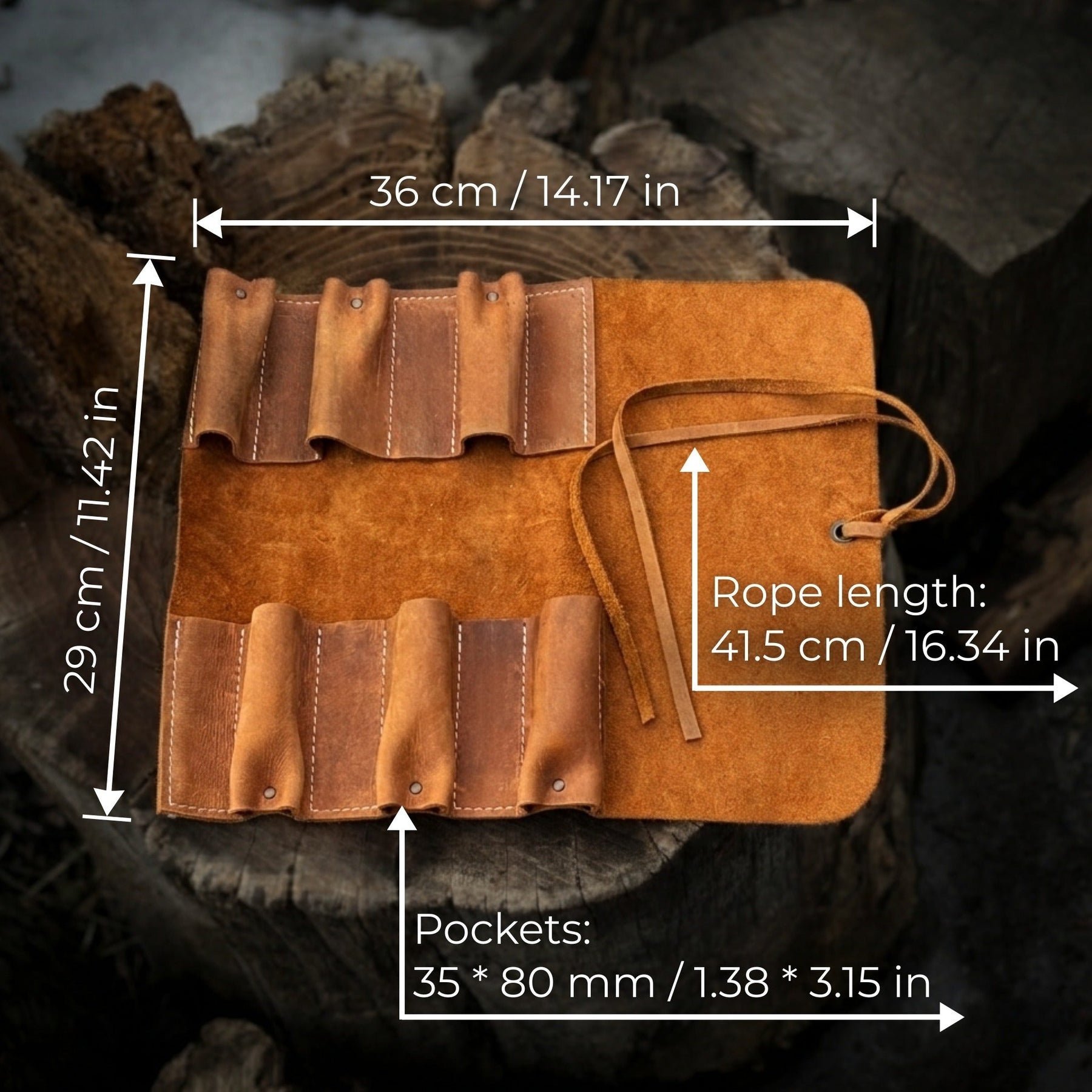 6 Pocket Leather Tool Roll detail view by Sharky Forged Steel Tools