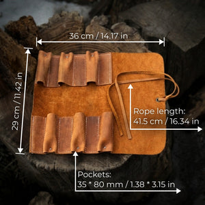 6 Pocket Leather Tool Roll detail view by Sharky Forged Steel Tools