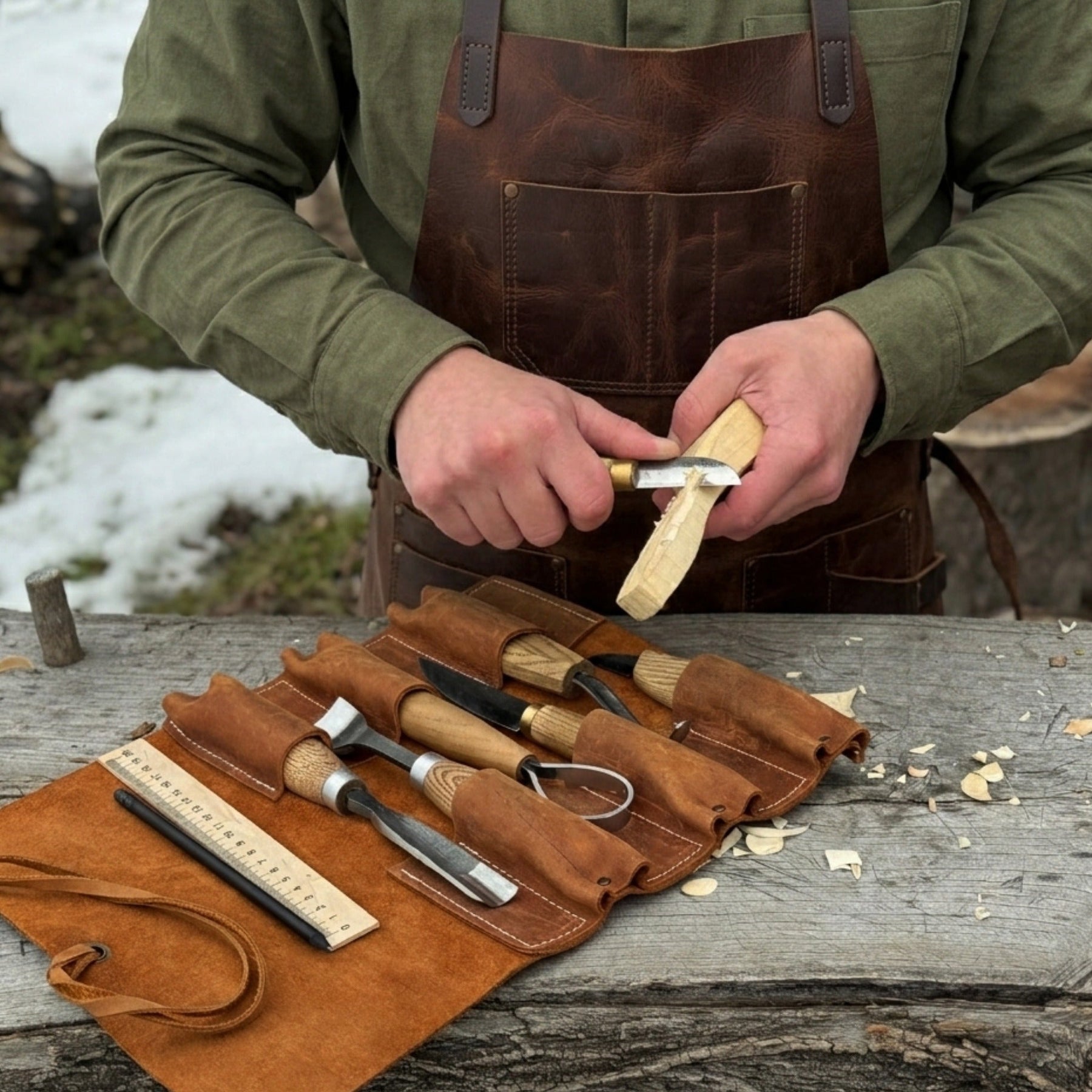 6 Pocket Leather Tool Roll detail view by Sharky Forged Steel Tools