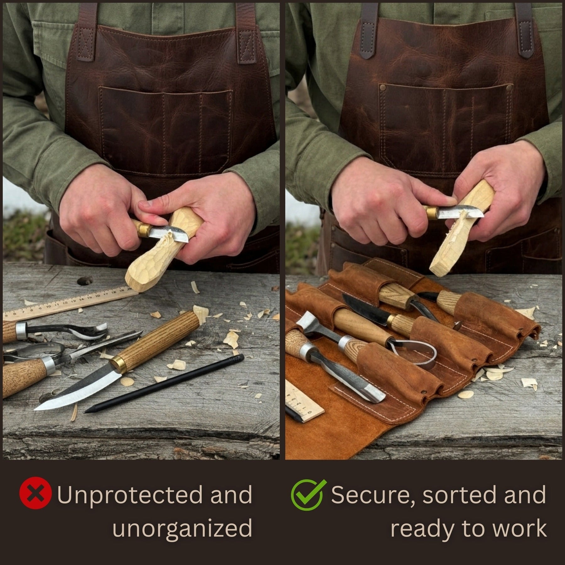 6 Pocket Leather Tool Roll detail view by Sharky Forged Steel Tools