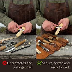 6 Pocket Leather Tool Roll detail view by Sharky Forged Steel Tools
