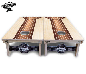 Retro Wood Lines Cornhole Boards - Pro Solution Elite Series