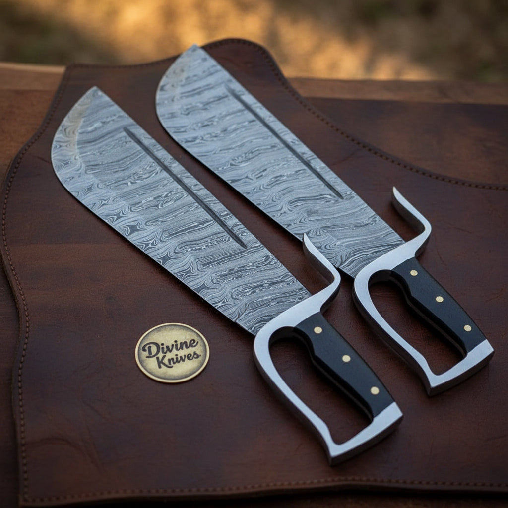 Wing Chun Butterfly Swords with Wood Grain Damascus Blades by Divine Knives