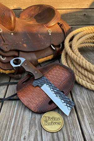 Ironwood Dragon Pattern Bull Cutter with Engraved Scale Blade by Divine Knives