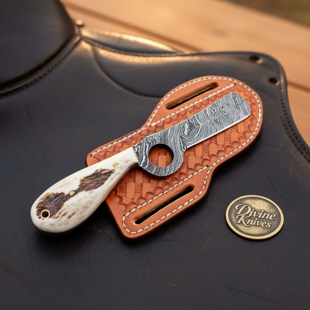 Antler Loop Bull Cutter with Integrated Finger Loop and Antler Handle by Divine Knives