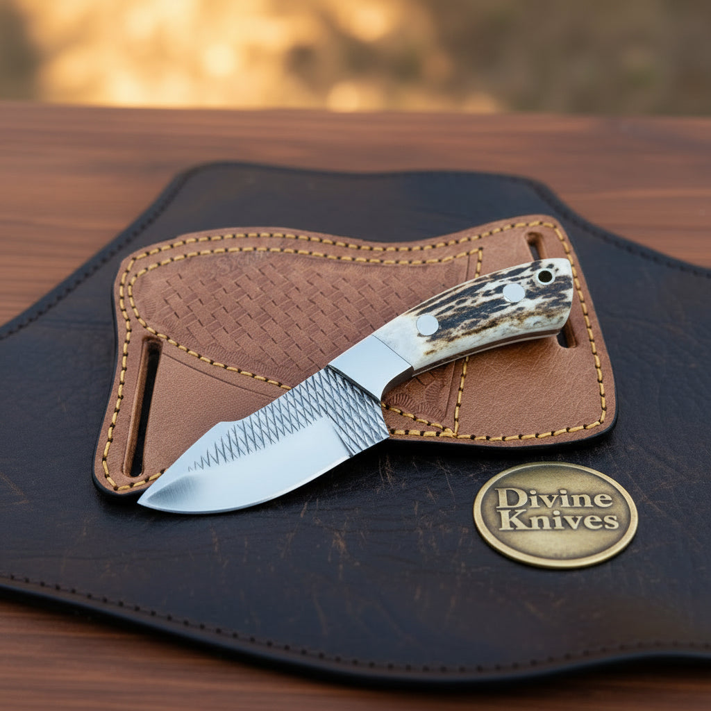 Western Staghorn Rasp Skinning Knife with by Divine Knives