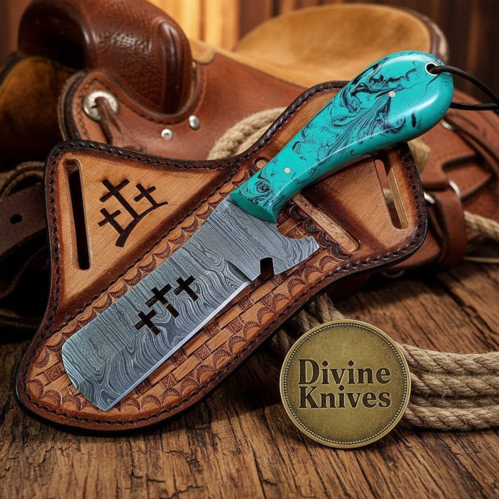 Three Crosses Cutout Tanto Bull Cutter Knife by Divine Knives