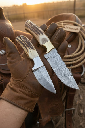 Twin Antler Hunter Knife Set of 2" by JW SteelCrafts