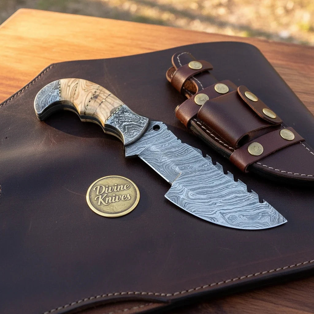 Sawback Tracker Bushcraft Knife blade and handle detail