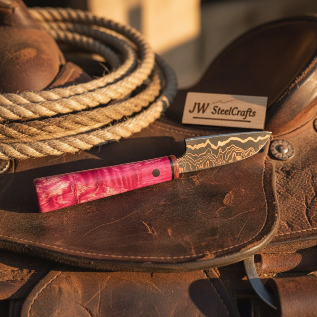 Magenta Trail San Mai Santoku Chef Knife by JW SteelCrafts, alternate view 2