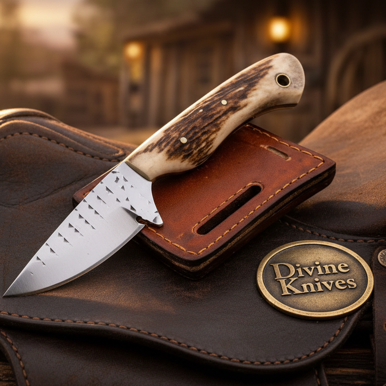 Stag Horn Farrier Rasp Skinner Knife by Divine Knives