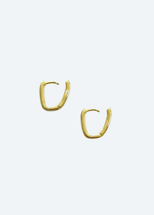 The Stella Mini Gold Rectangle Huggie Earrings detail view by London Crafted