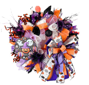 Halloween Front Door Wreath | Ghosts, Pumpkins & Bows handmade by Bouge Creations