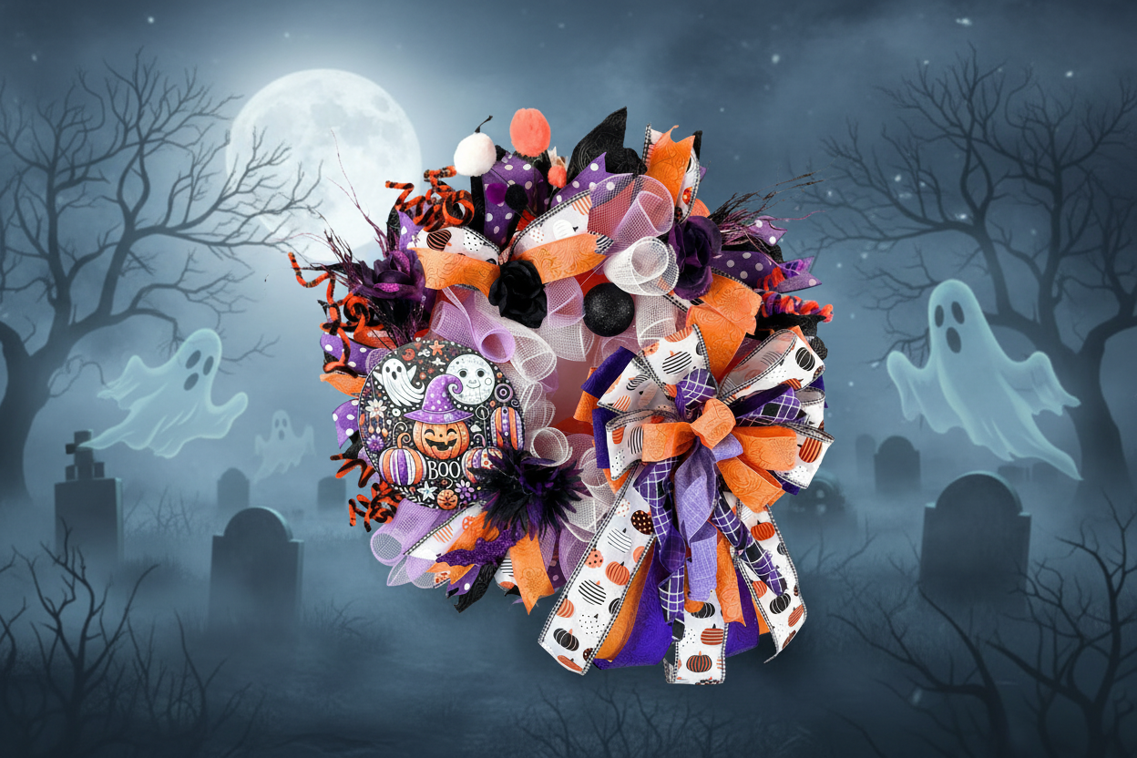 Purple Halloween Wreath handmade by Bouge Creations in Mississippi