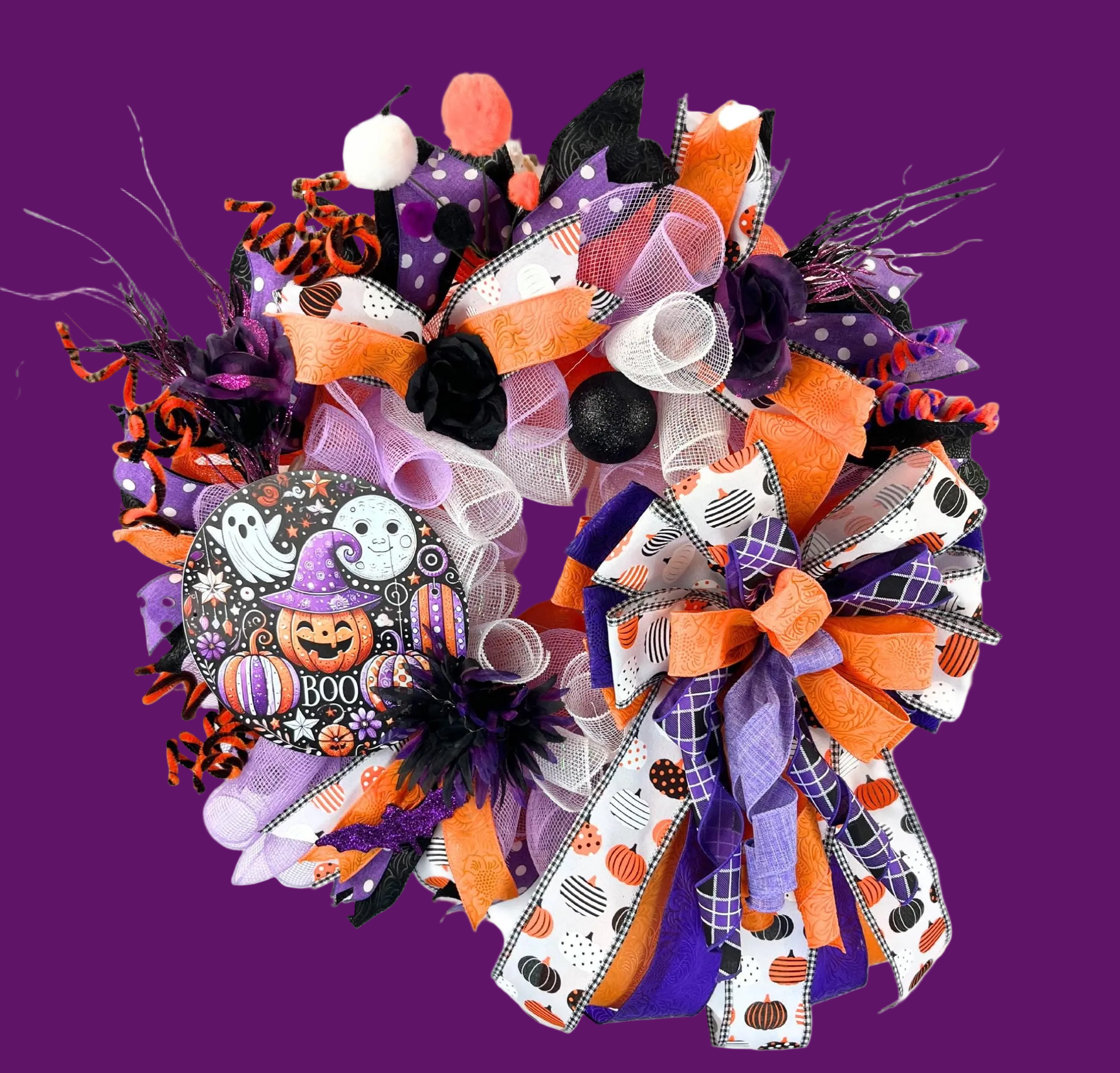 Purple Halloween Wreath handmade by Bouge Creations in Mississippi