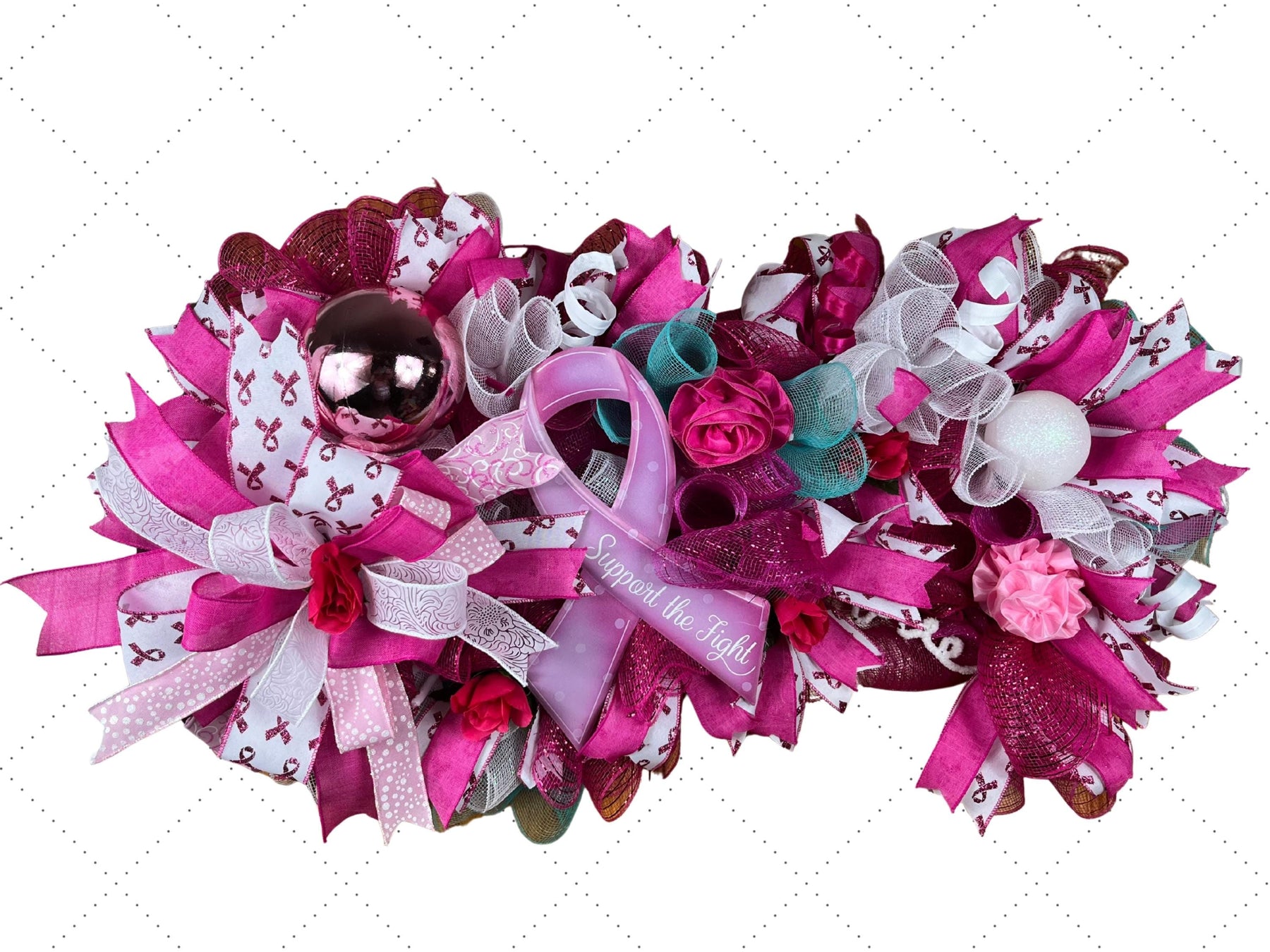 Breast Cancer Awareness Wreath | Pink Ribbon Door Decor handmade by Bouge Creations