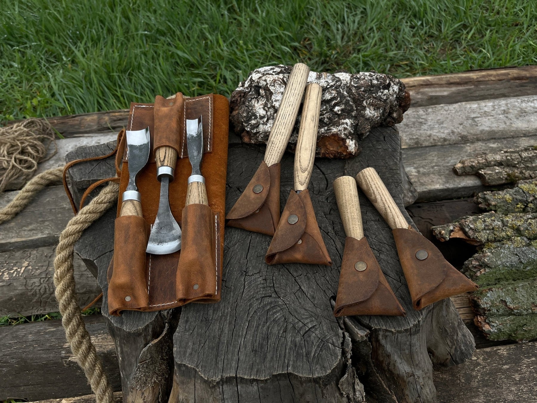 7-Piece Spoon/Bowl Carving Tool Set detail view by Sharky Forged Steel Tools