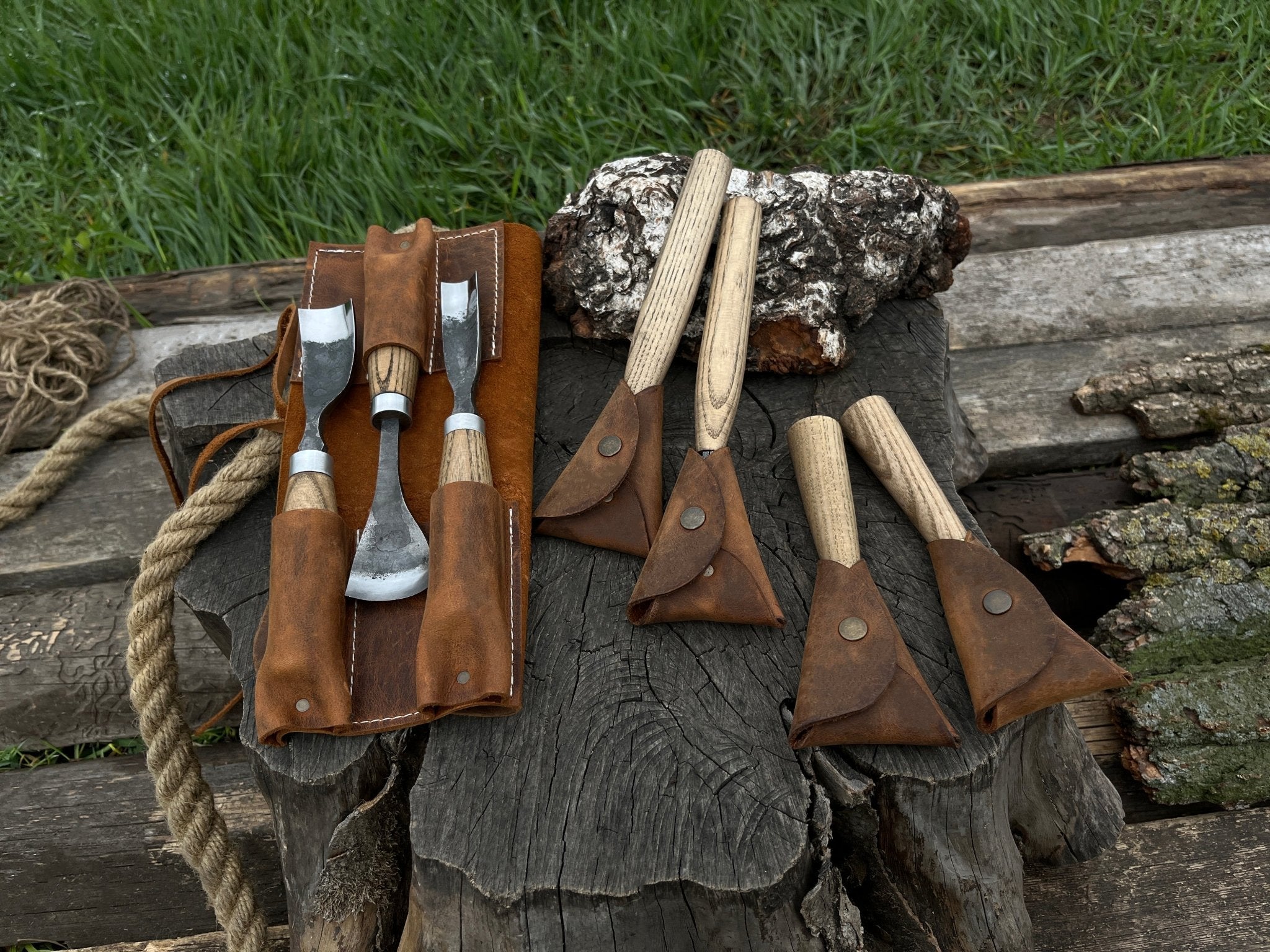 7-Piece Spoon/Bowl Carving Tool Set detail view by Sharky Forged Steel Tools