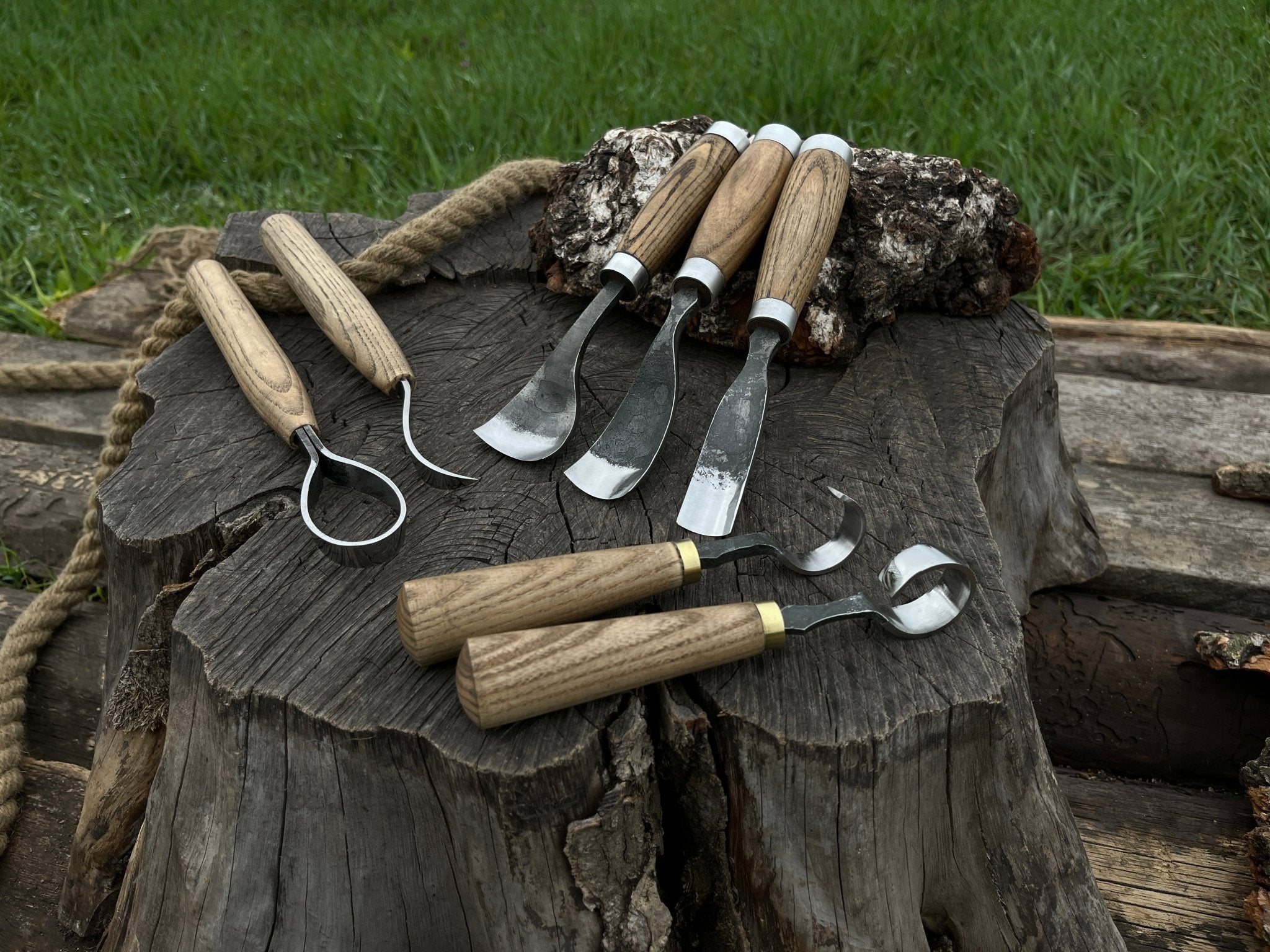 7-Piece Spoon/Bowl Carving Tool Set by Sharky Forged Steel Tools