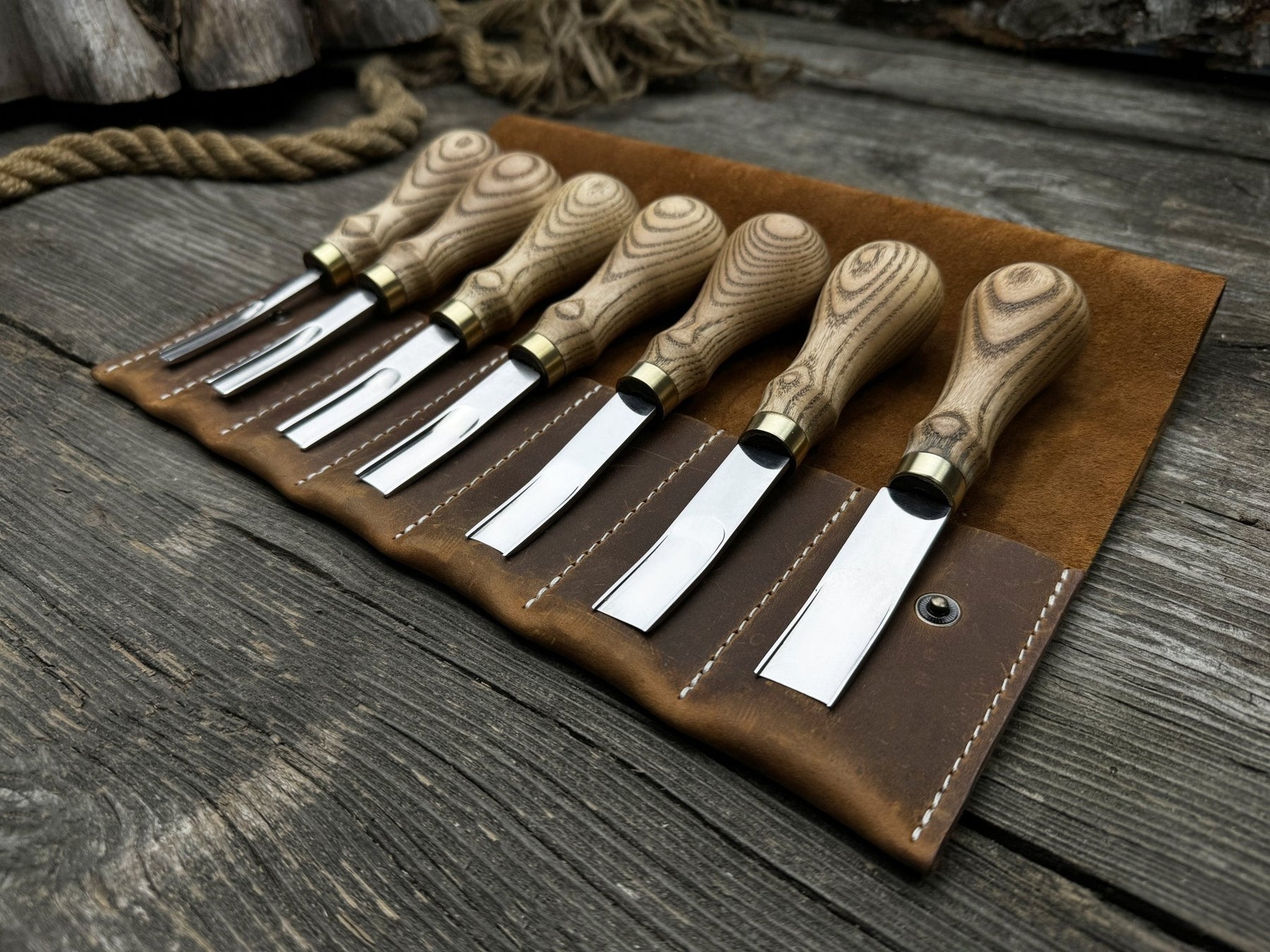 7-Piece Leather Edge Skiver Set detail view by Sharky Forged Steel Tools