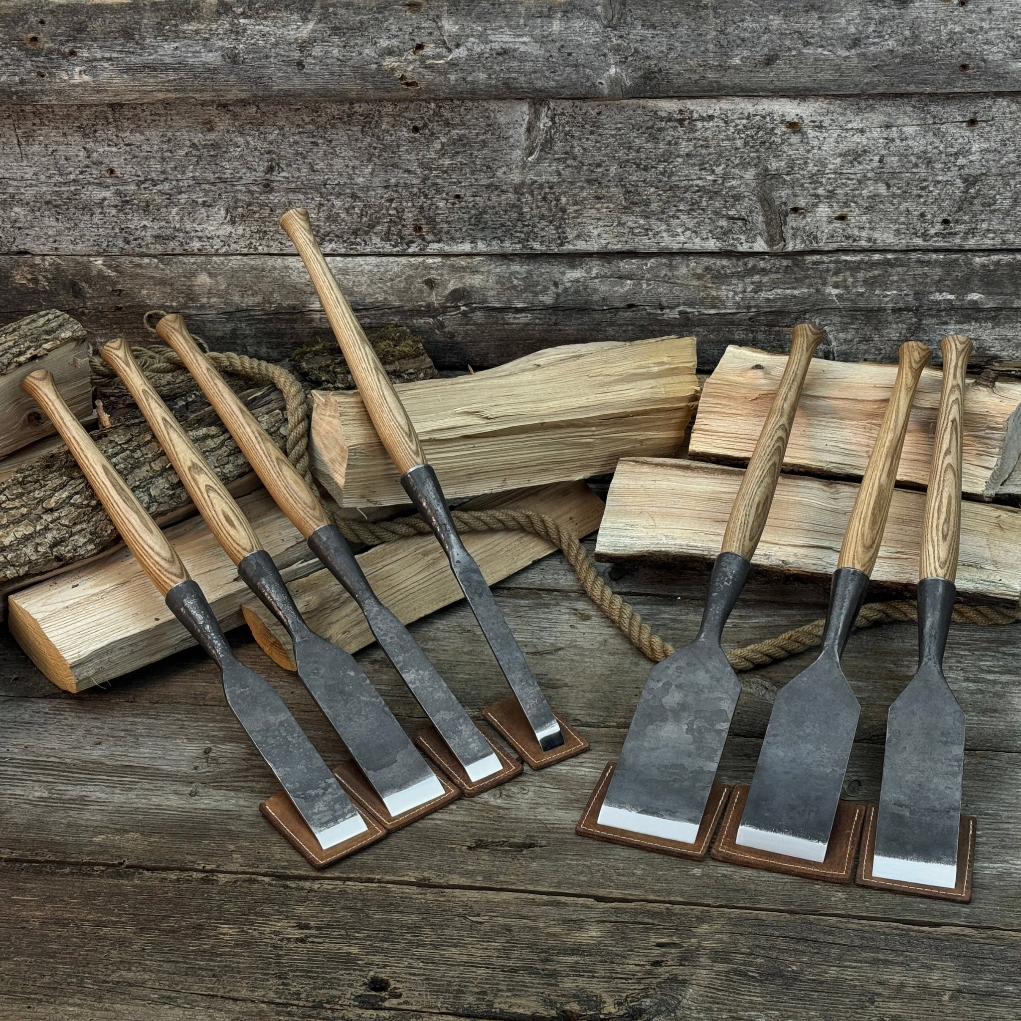 7-Piece Long Timber Framing Chisel Set by Sharky Forged Steel Tools