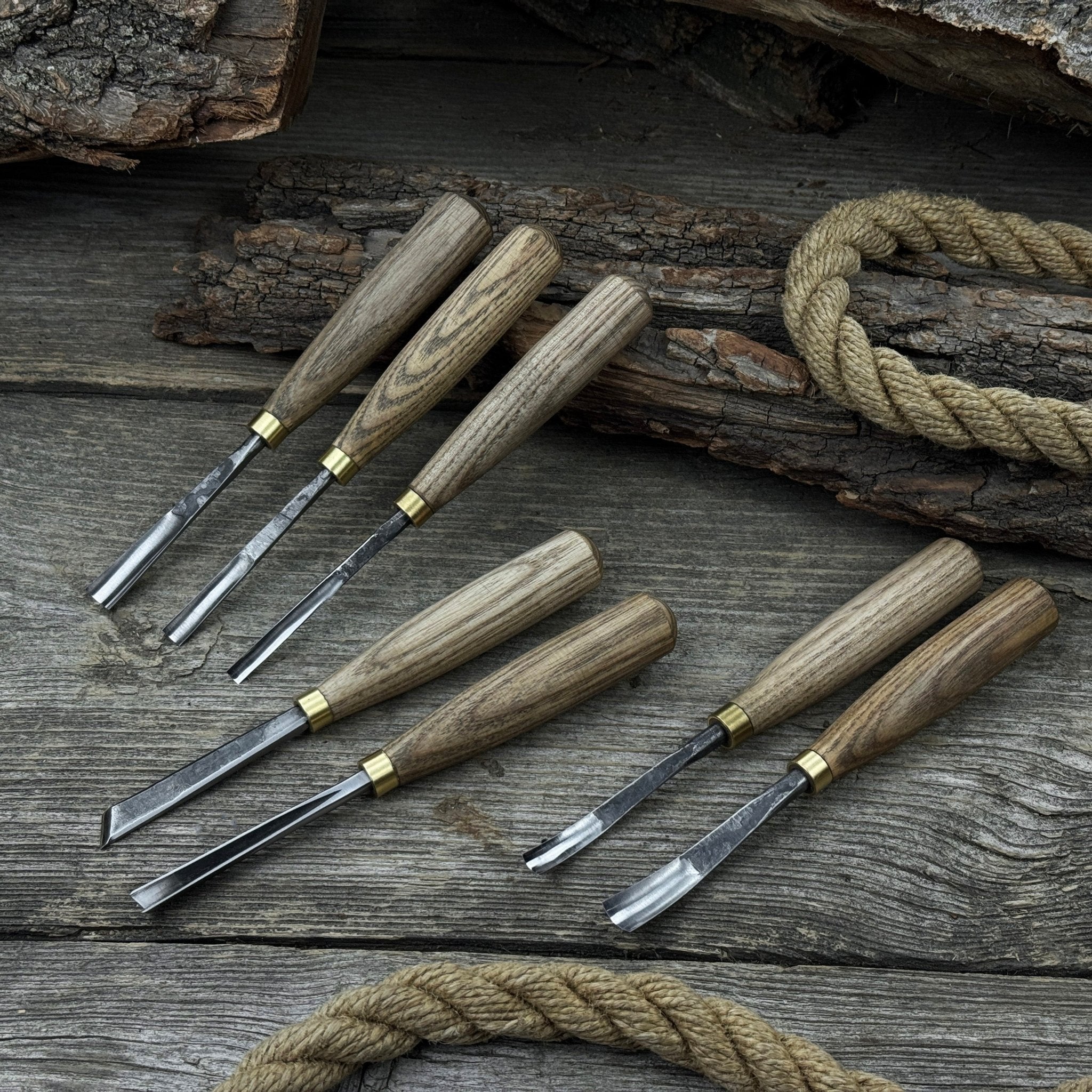 7-Piece Wood Carving Chisel & Gouge Set detail view by Sharky Forged Steel Tools