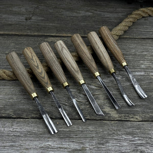 7-Piece Wood Carving Chisel & Gouge Set detail view by Sharky Forged Steel Tools